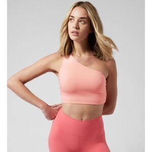 Athleta Athena Longline Sports Bra Medium Low Impact Peach Pink One Shoulder